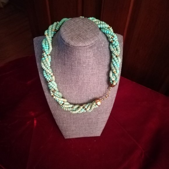 Vintage Twisted Turquoise & Gold Bead Choker - Picture 3 of 3